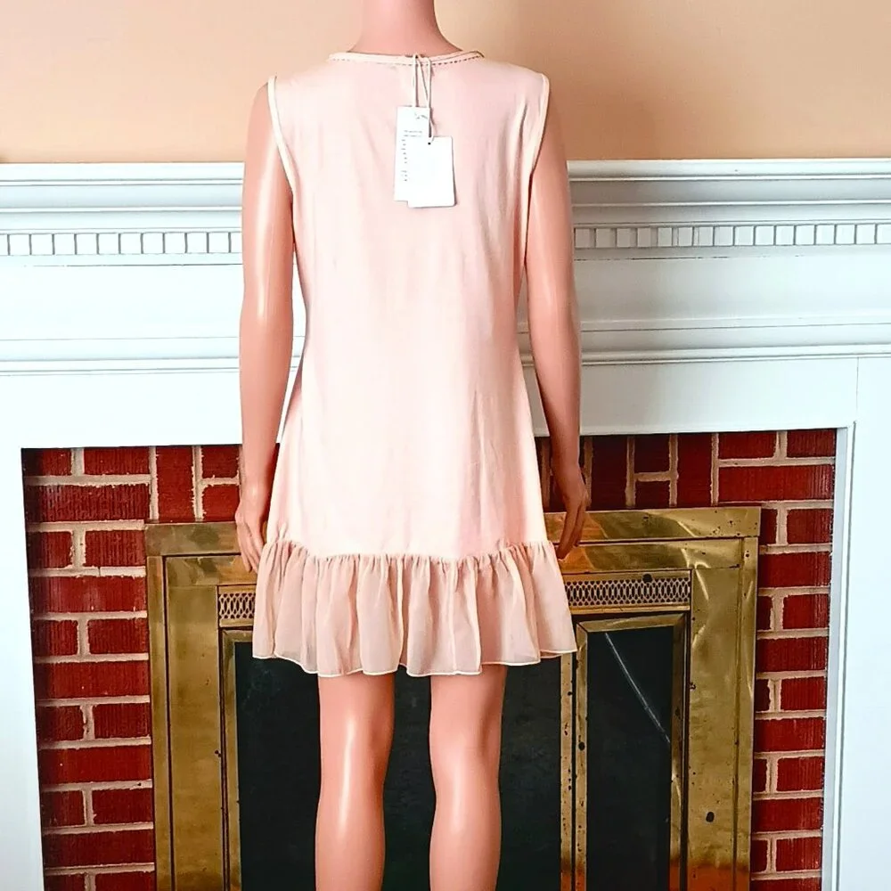 Blush Pink Crochet & Embroidered Dress 10 Girl's Ribbon Flowers Sheer Ruffle Hem